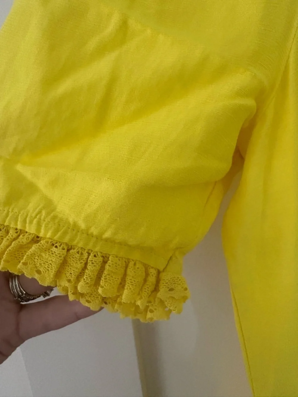 Le Fou Aritzia Bright Yellow Puff‑Sleeve Midi Dress Flowy Ruffles Cottagecore 4 - Picture 8 of 9